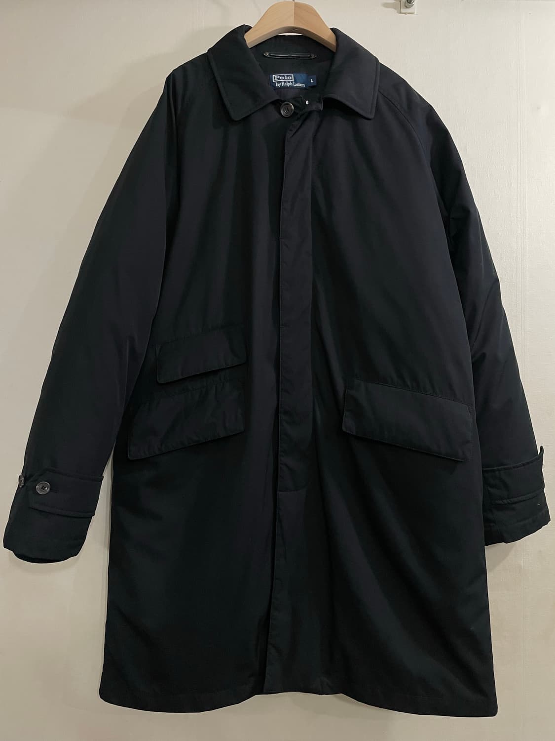 폴로 가죽장식 발마칸 구스다운 패딩 코트 블랙 상품이미지2