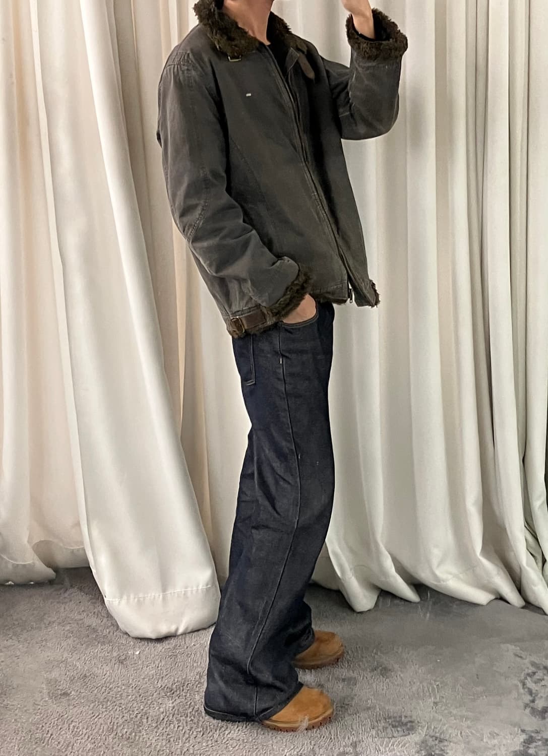 스미스 아메리칸 빈티지 워싱 퍼 하이넥 데님 자켓 L 상품이미지9