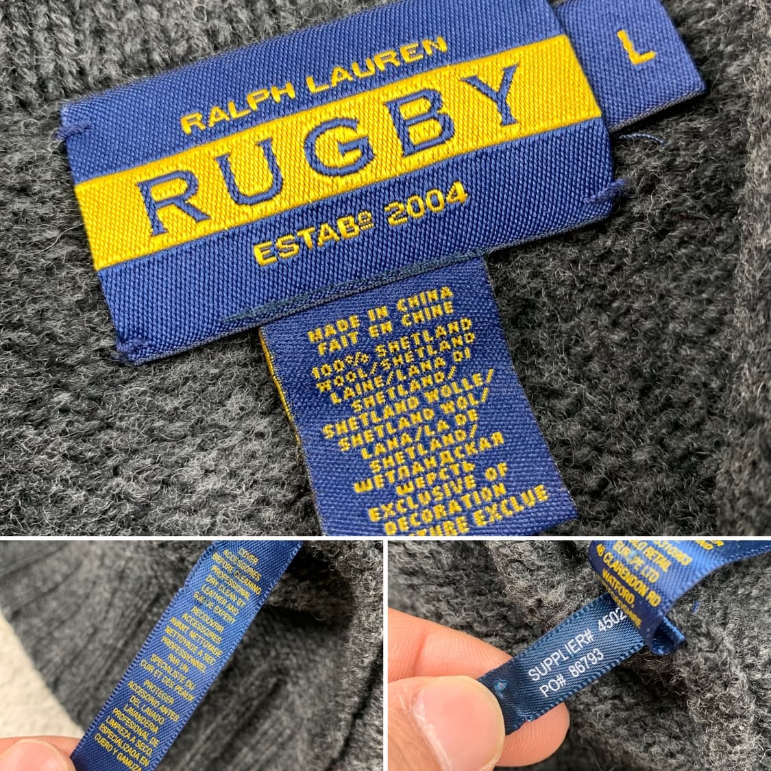 폴로 랄프로렌 럭비 셔틀랜드 울 숄카라 가디건 차콜 상품이미지5