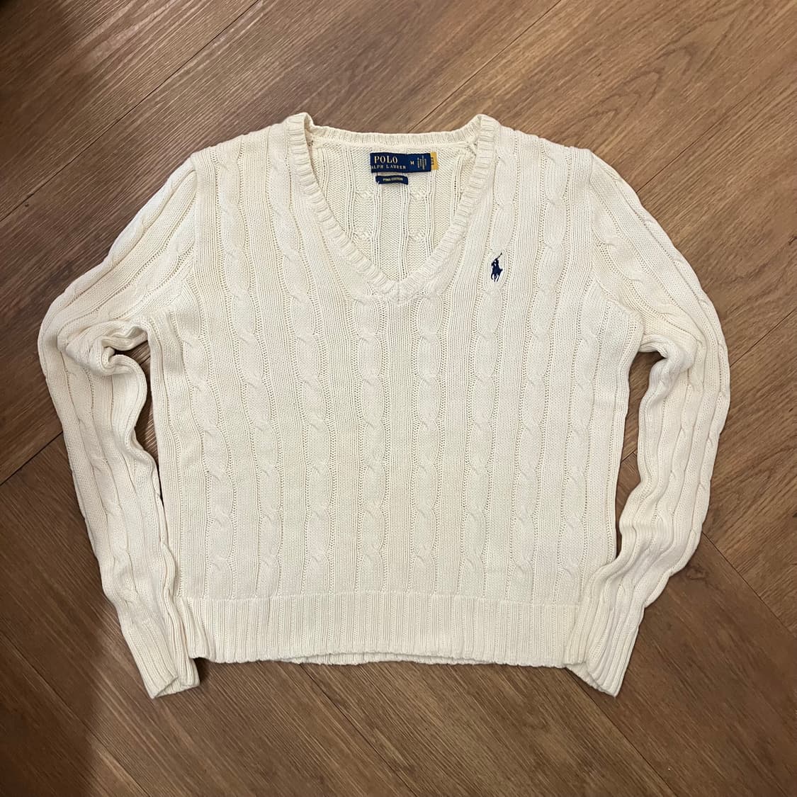 N139 폴로 꽈배기 브이넥 니트 아이보리 케이블 상품이미지2