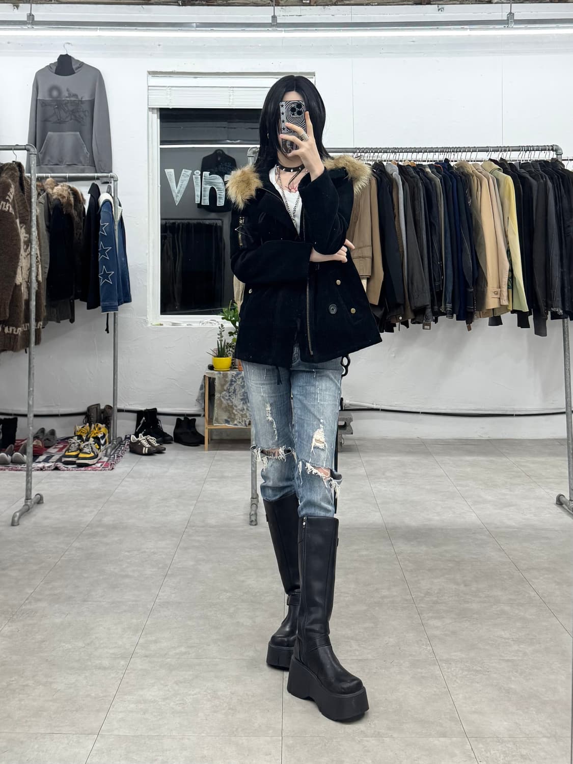 LUIEZ 코듀로이 퍼 후드 자켓 상품이미지1