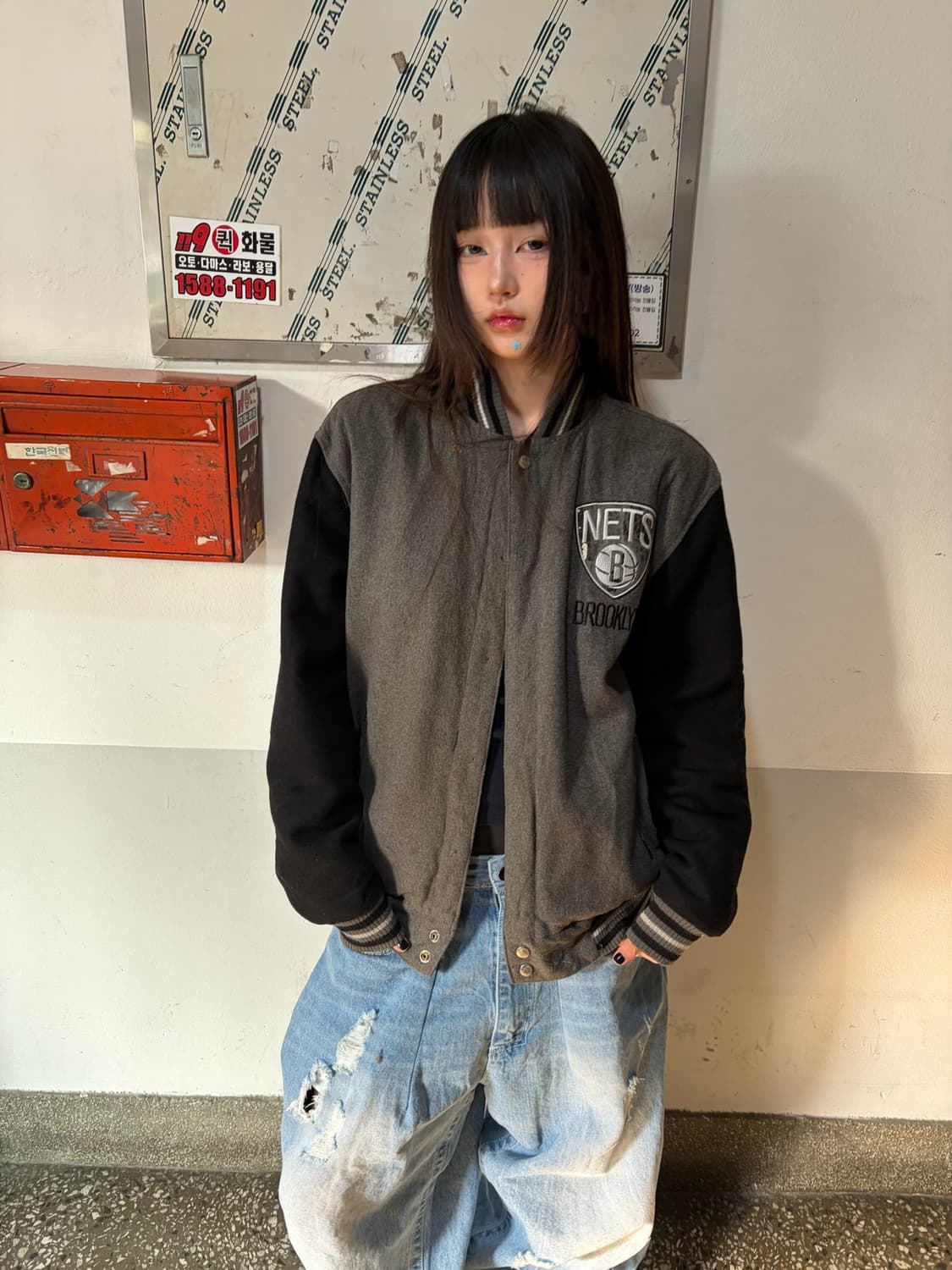 90s BROOKLYN NETS 올드스쿨 투톤 스타디움 자켓 상품이미지1