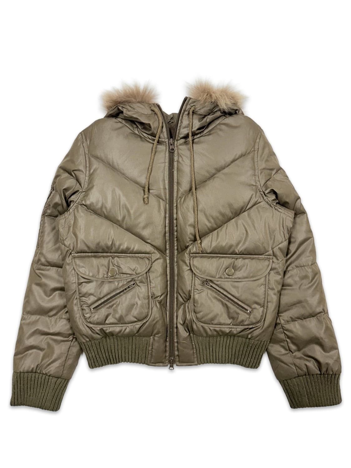 빈티지 ARW 카키 브라운 포켓 퍼 숏패딩 상품이미지1