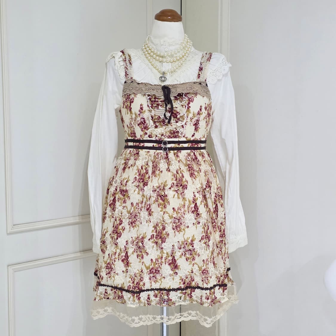 엑시즈팜 일본빈티지)플로럴 레이스 보헤미안 히메갸루st 민소매원피스 상품이미지2