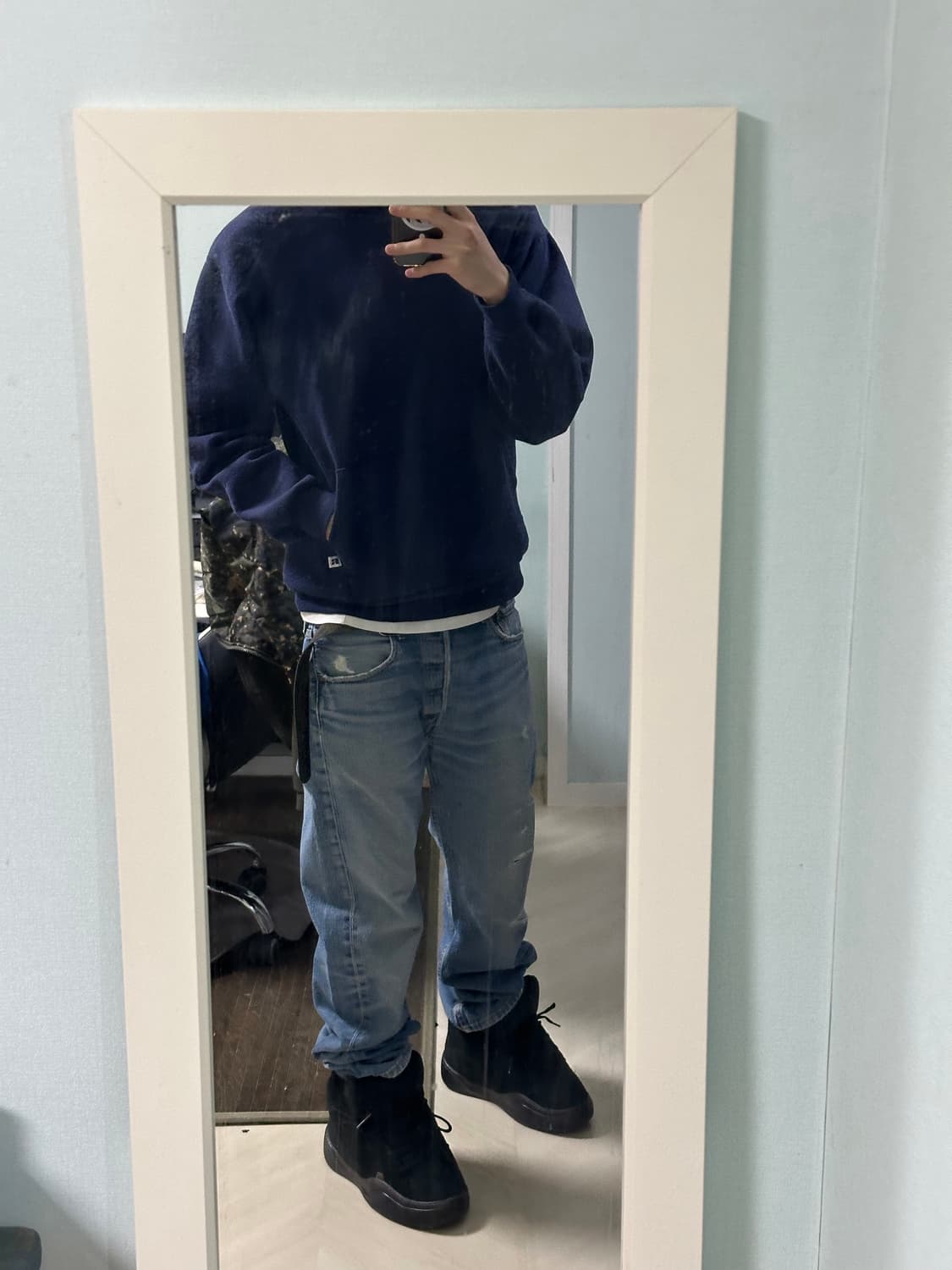 90s 빈티지 러셀 후드 네이비 L (USA) 상품이미지2