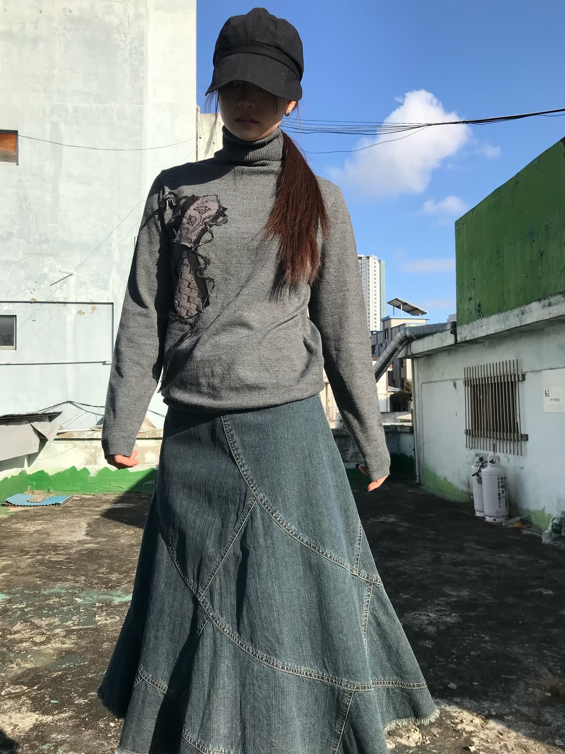 그레이 패치 목티셔츠  상품이미지2