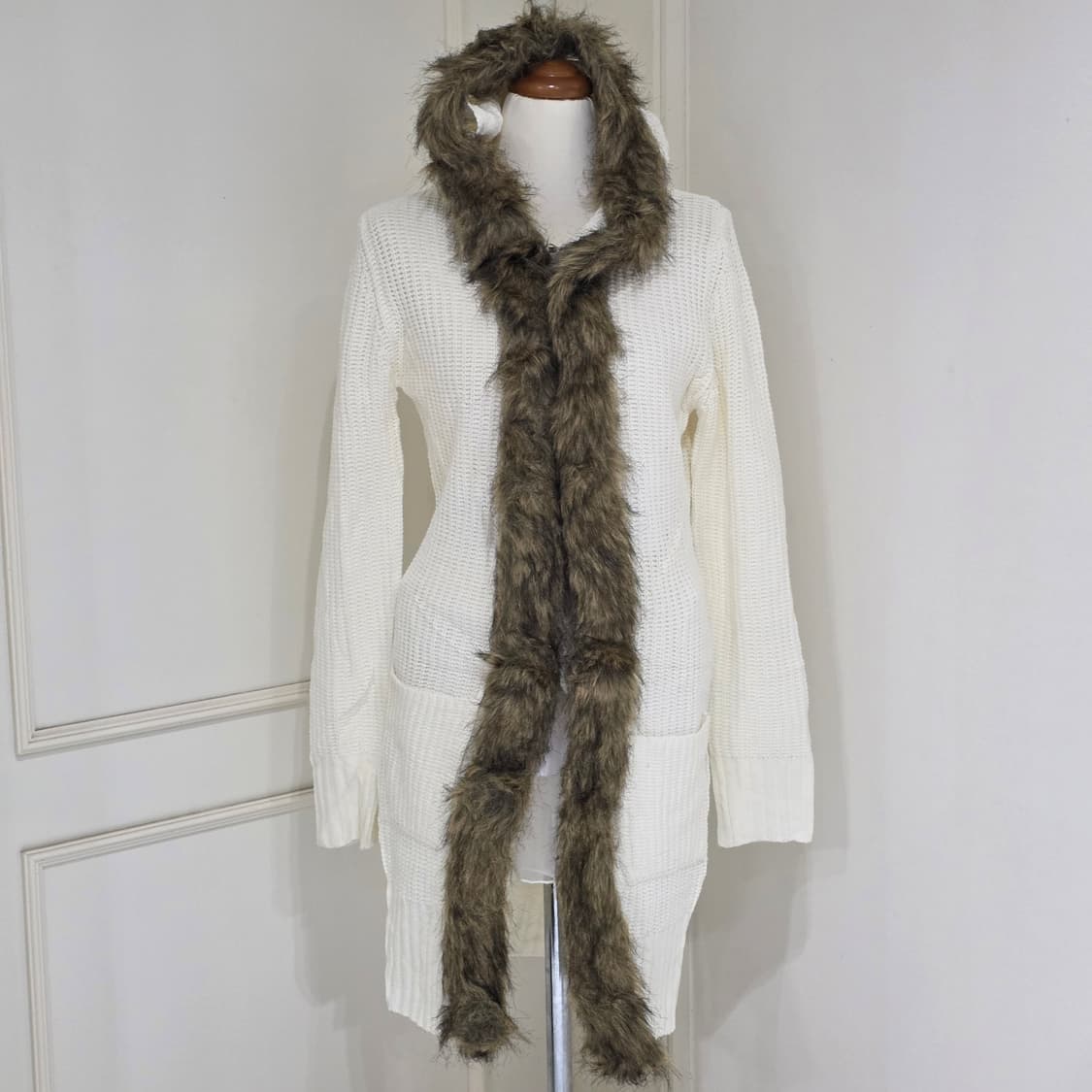 일본빈티지)오네갸루st 모리걸 대대장 모피퍼 후드롱니트가디건 상품이미지1