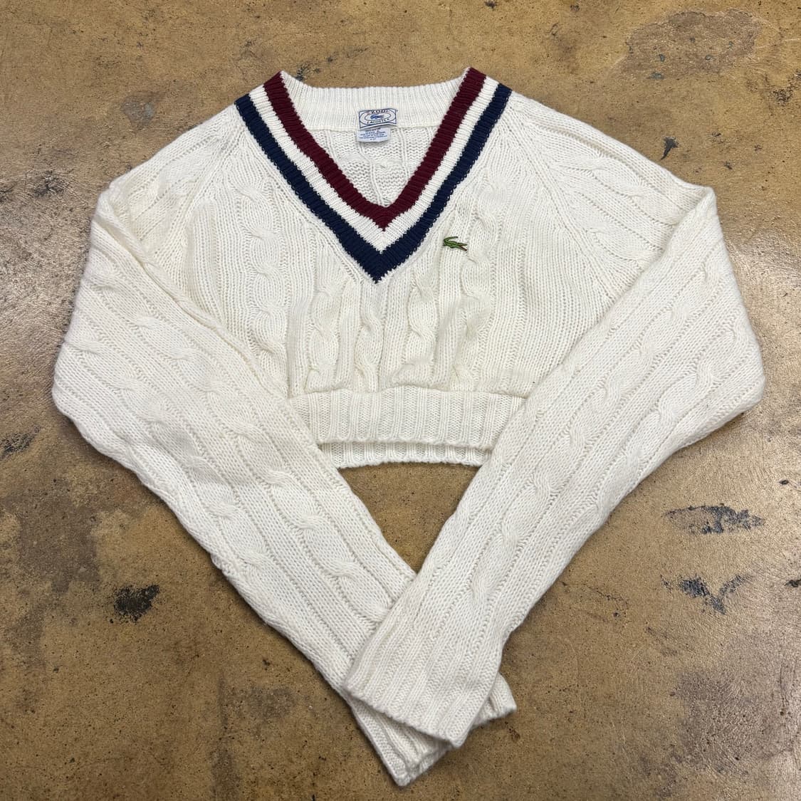 [정품/XL] 라코스테 V넥 케이블 크롭 니트 화이트 b14 상품이미지2