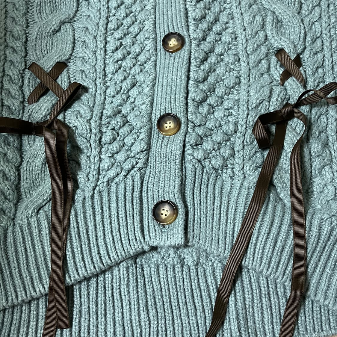 빈티지 다크민트 발레코어 리본 커스텀 가디건 상품이미지2