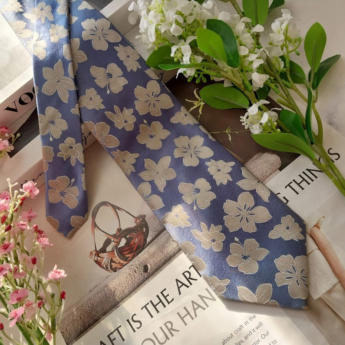 알테아 실크 블루 플라워 자카드 넥타이 9.4cm A등급 K1732
 상품이미지4