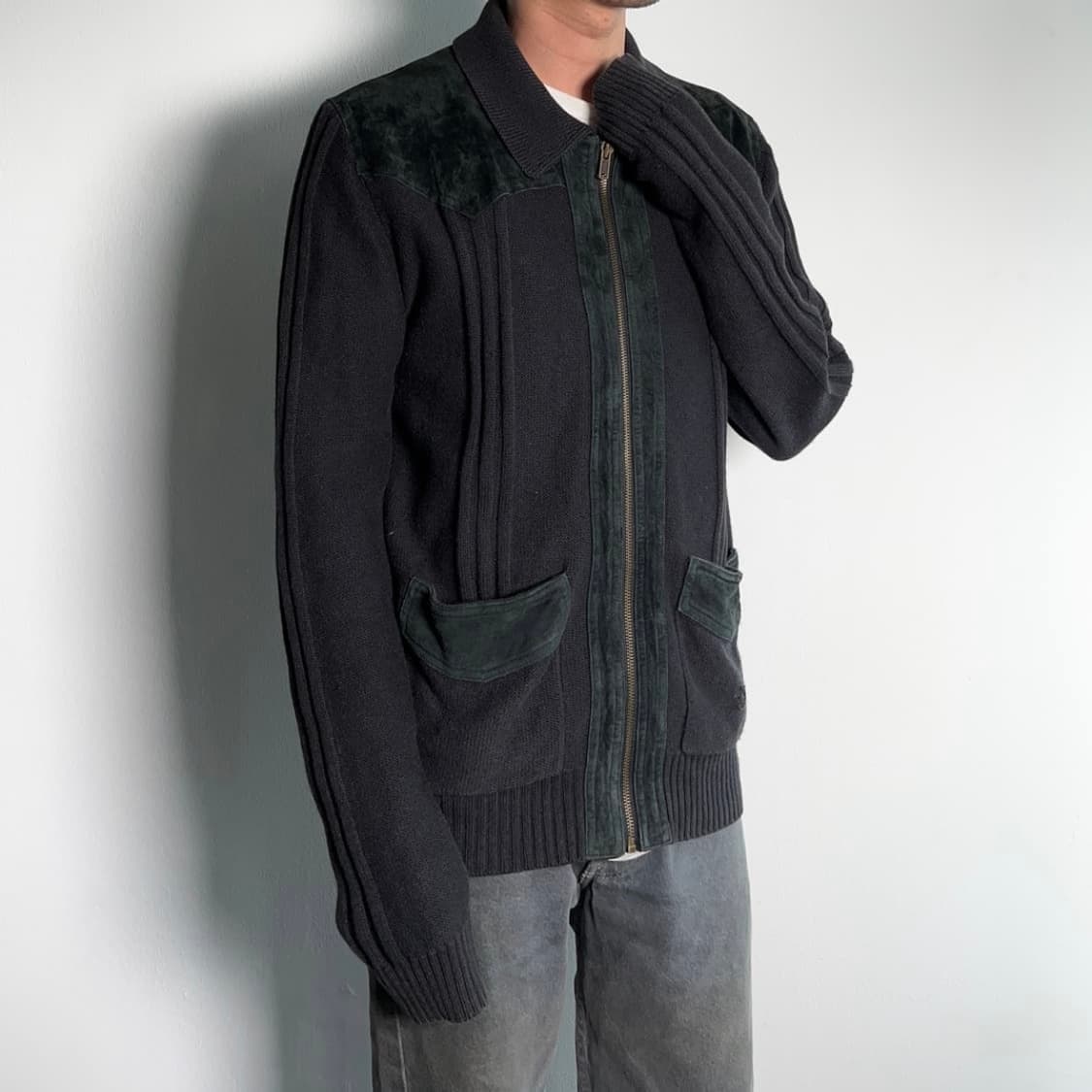 (rare) 00‘s 아디다스 스웨이드 트리밍 니트집업 가디건 상품이미지6