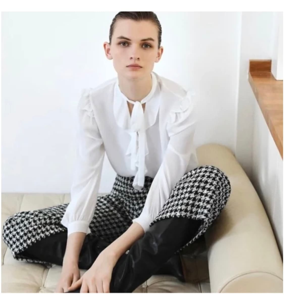 XS) ZARA 자라 체크 와이드팬츠 하이웨스트 트위드팬츠 상품이미지2