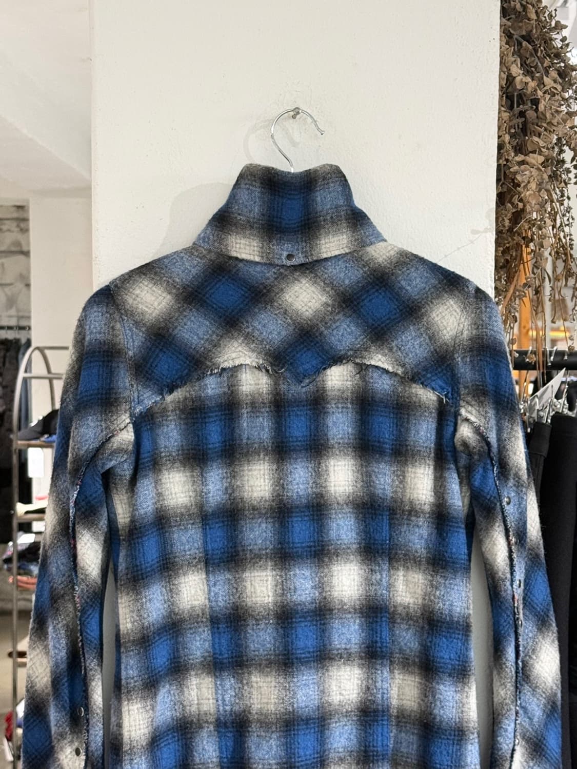 엘지비 블루 체크 울 혼방 지퍼 롱 셔츠  상품이미지5