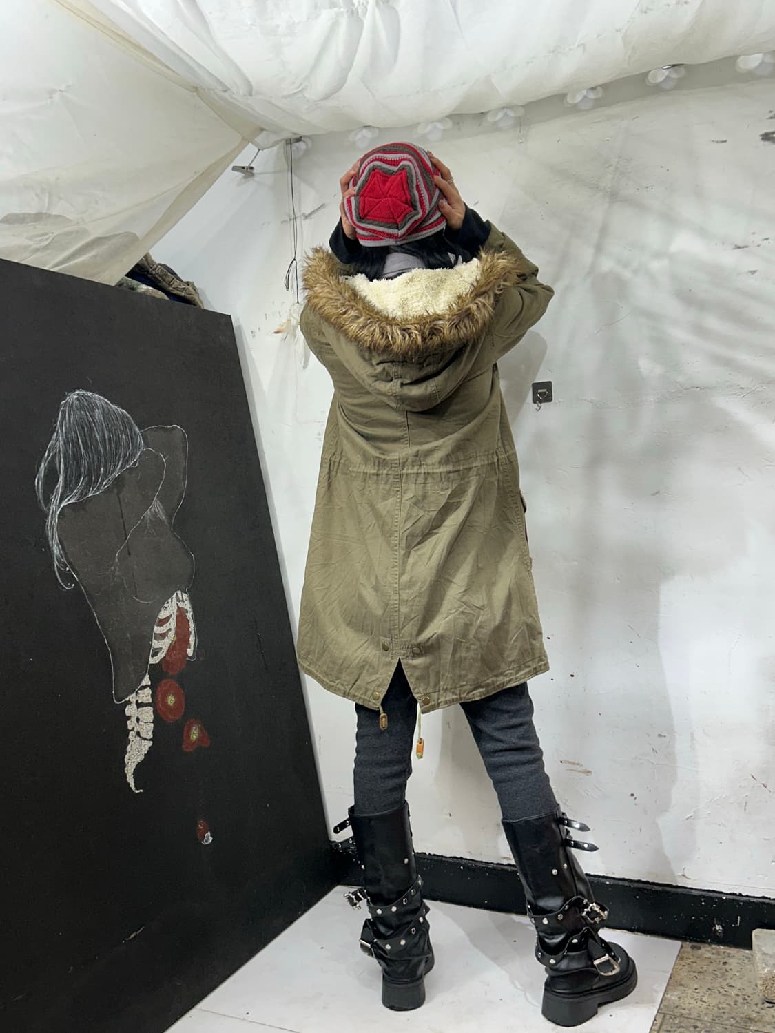 일본빈티지 울프죠 개파카 퍼 후드 야상 M 상품이미지4