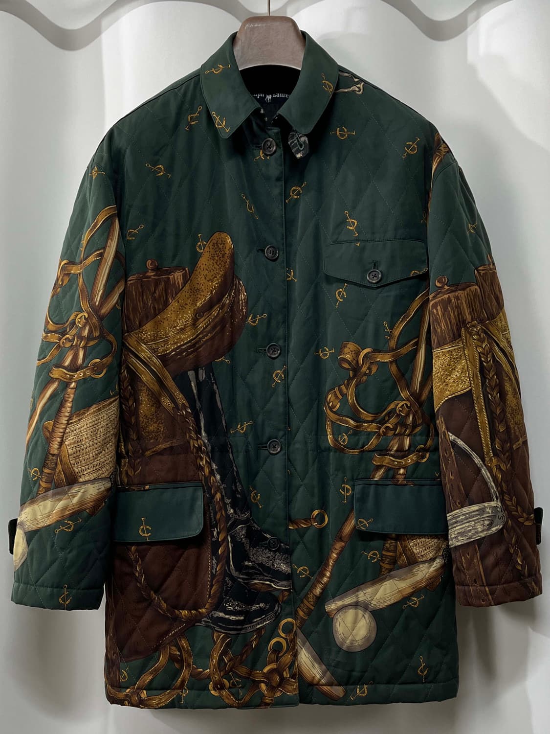 90's 폴로 랄프로렌 홀스빗 올오버 그래피티 퀼티드 헌팅 카코트 자켓 상품이미지1