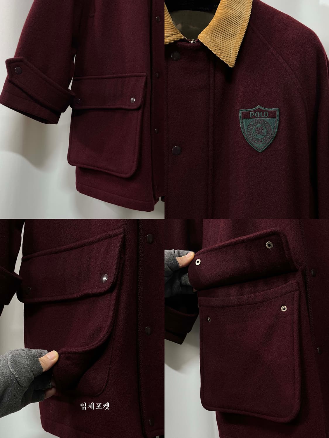 90's 폴로 랄프로렌 버건디 스크래블 쉴드 울 헌팅 카코트 자켓 상품이미지7