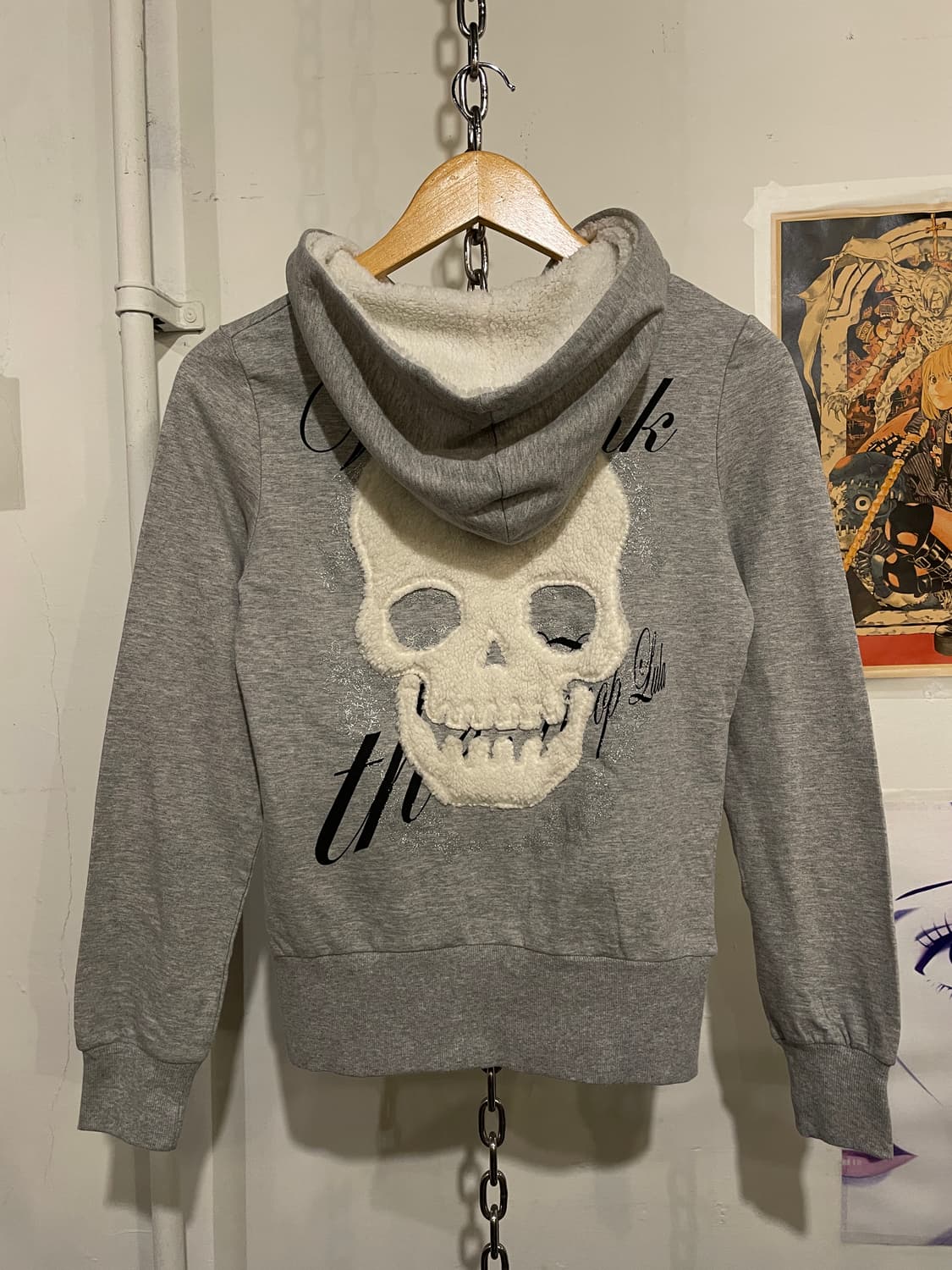 mkr 화이트 해골 뽀글이 그레이 후드집업 상품이미지6