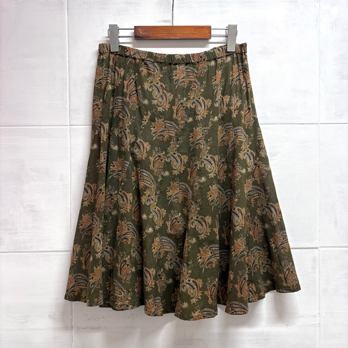 카키 에스닉 페어리 페이즐리 레이어드 미디 스커트 JPN 상품이미지4