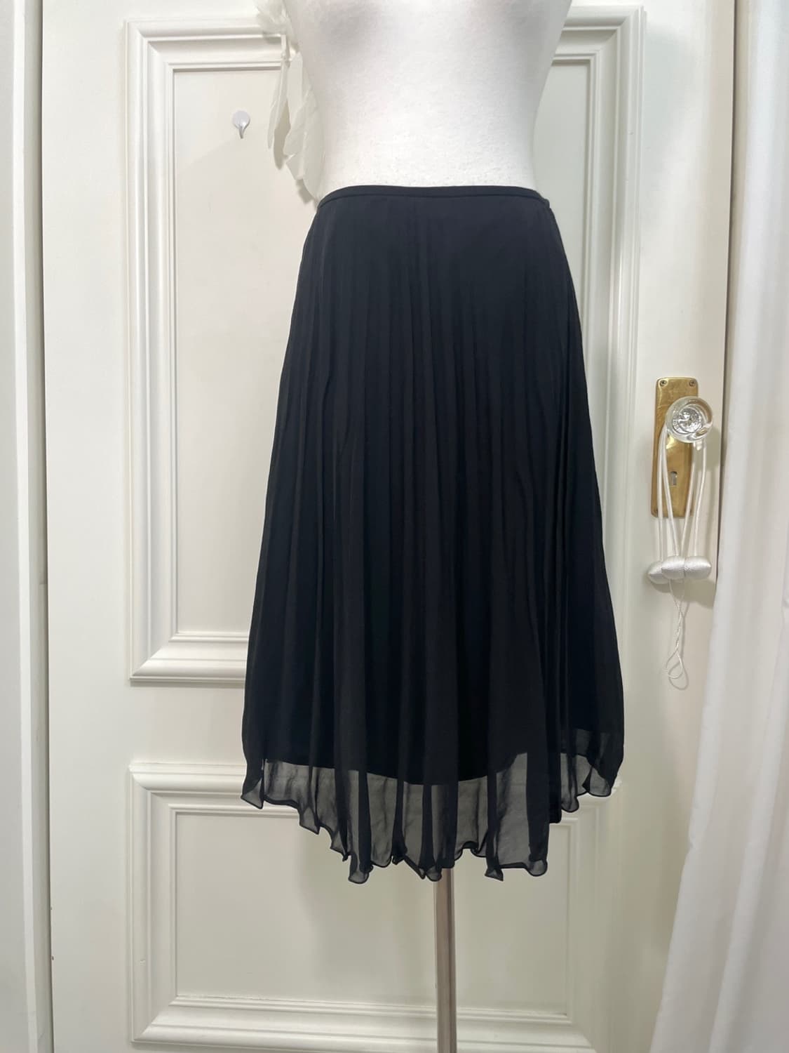 black basic pleats chiffon midi skirt 상품이미지5