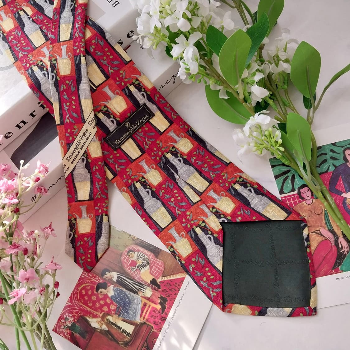 제냐 실크 레드 그래픽 모티브 넥타이 9.9cm A+등급 K1659 상품이미지6