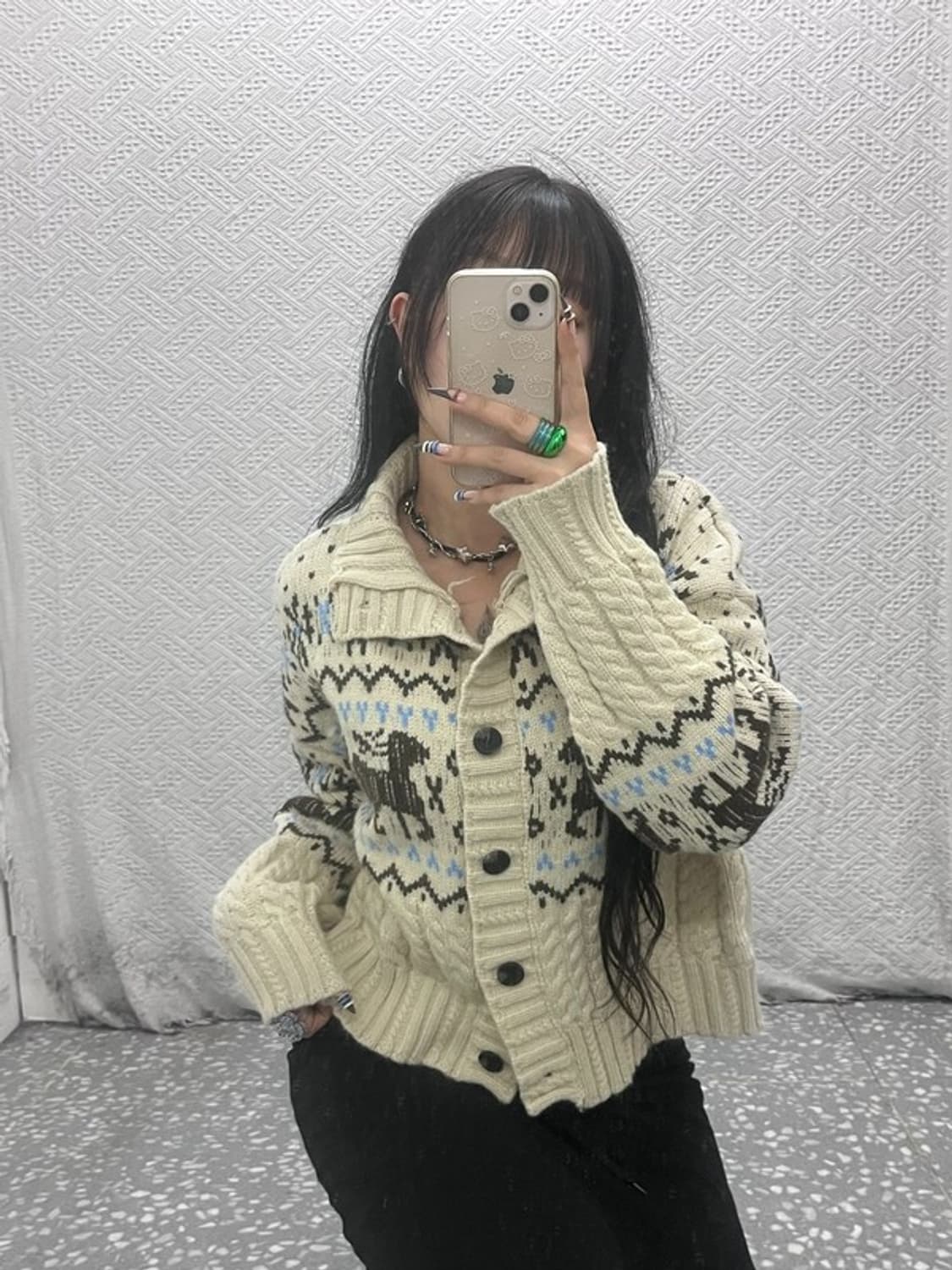 빈티지 폭닥 여리 노르딕 코위찬 크림 니트 뜨개 가디건 L C07919 상품이미지1