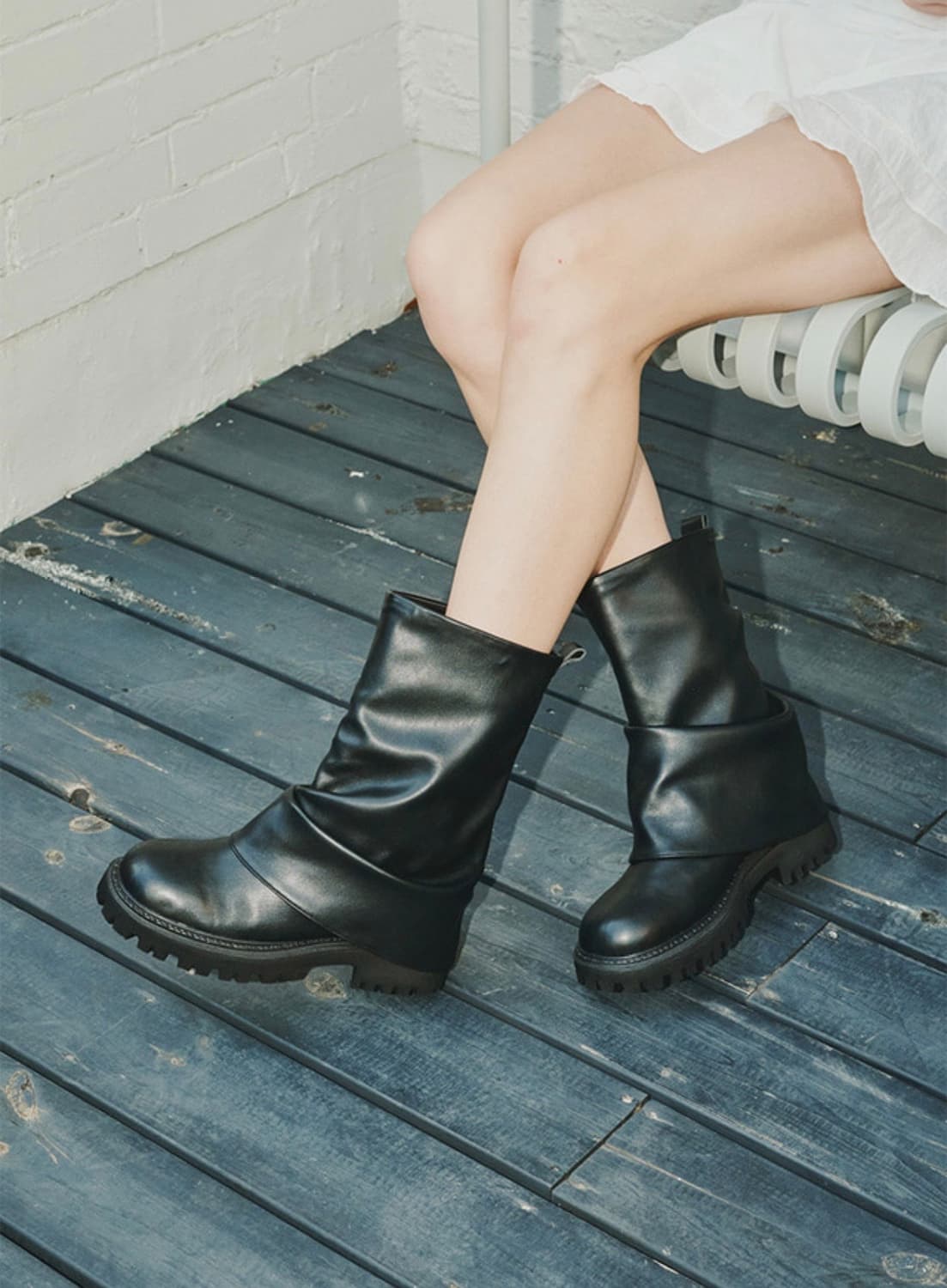 포른른 셔링 하프 부츠 블랙 상품이미지2