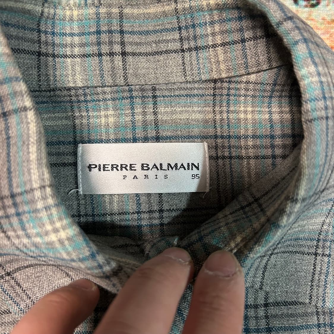 [M] 90s 피에르 발망 그레이 체크셔츠 상품이미지3