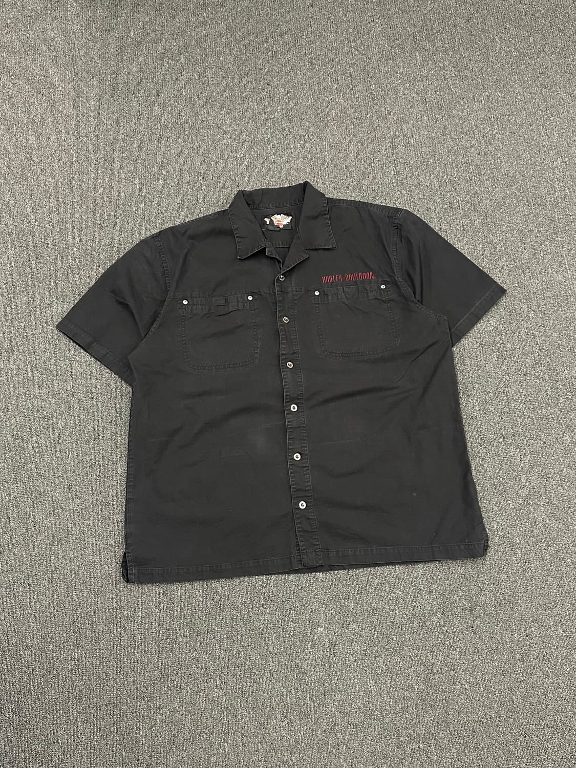 XL)할리데이비슨 빈티지 스컬 프린팅 자수 블랙 반팔셔츠 상품이미지2