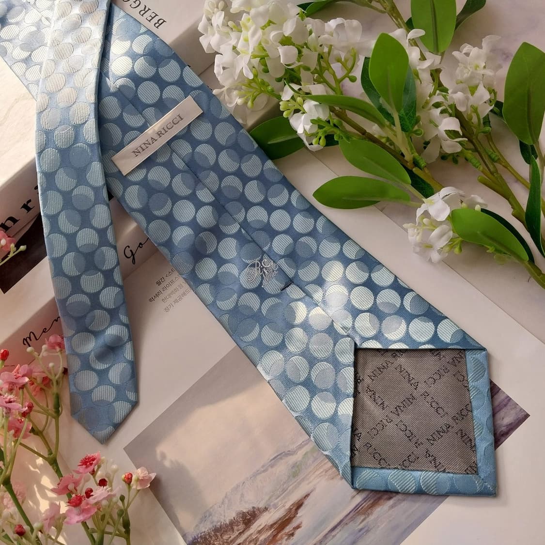 니나리치 실크 블루 도트 패턴 넥타이 9cm A+등급 K1930 상품이미지4