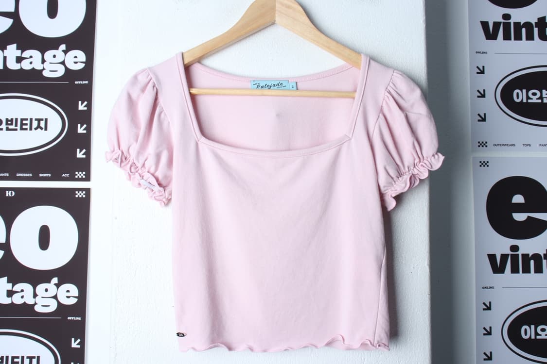 W(M) 페일제이드 반팔 티셔츠 와이드넥 크롭 핑크-H32656 상품이미지2