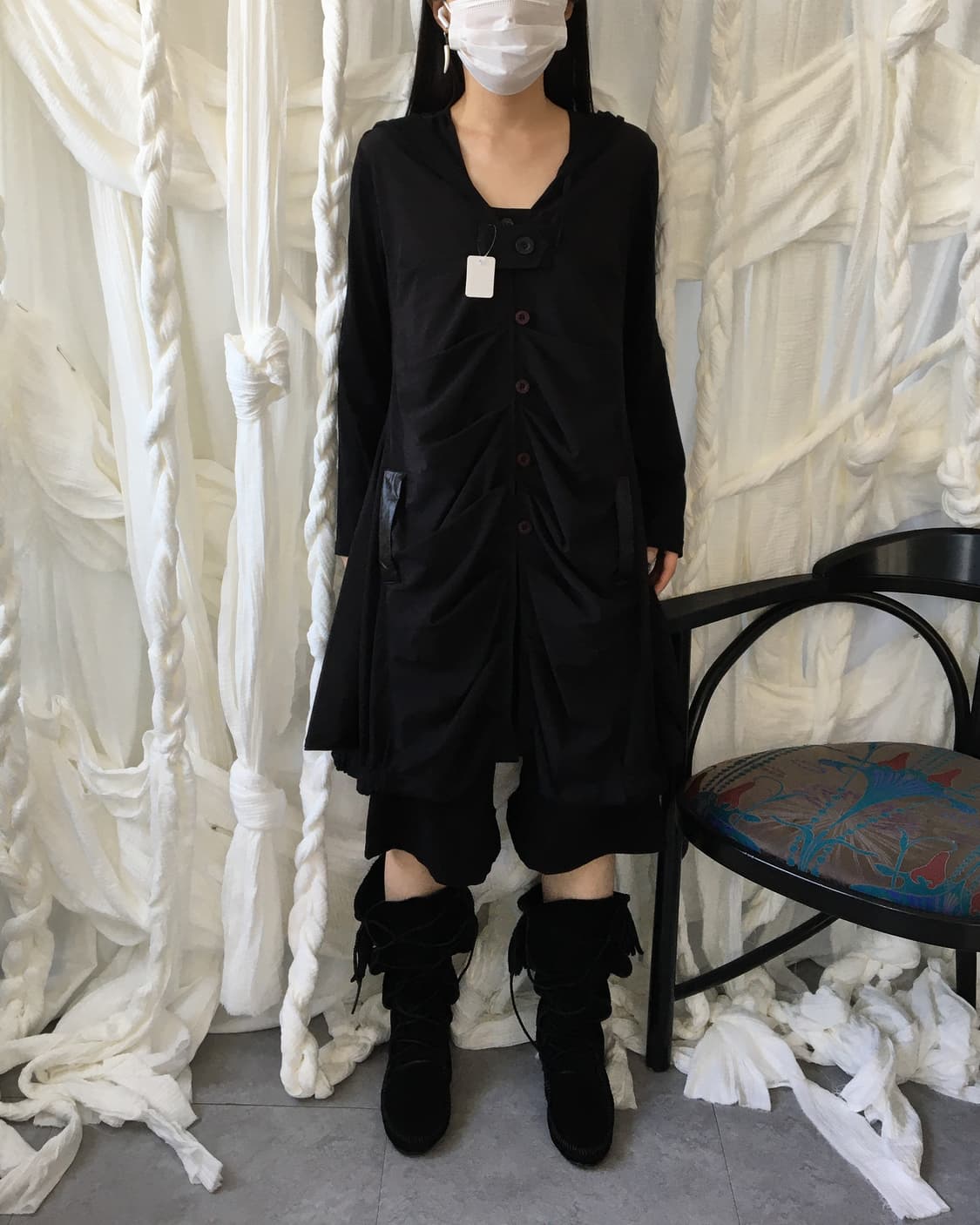 Shirring unbalanced hood coat 상품이미지8