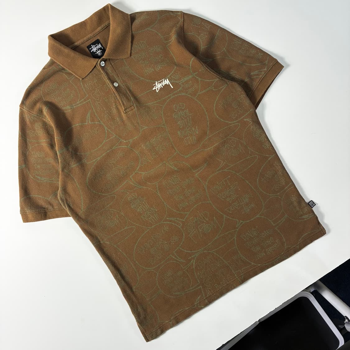 Stussy  스투시 00,s 코튼 스피치 버블 브라운 카라 티셔츠 상품이미지2