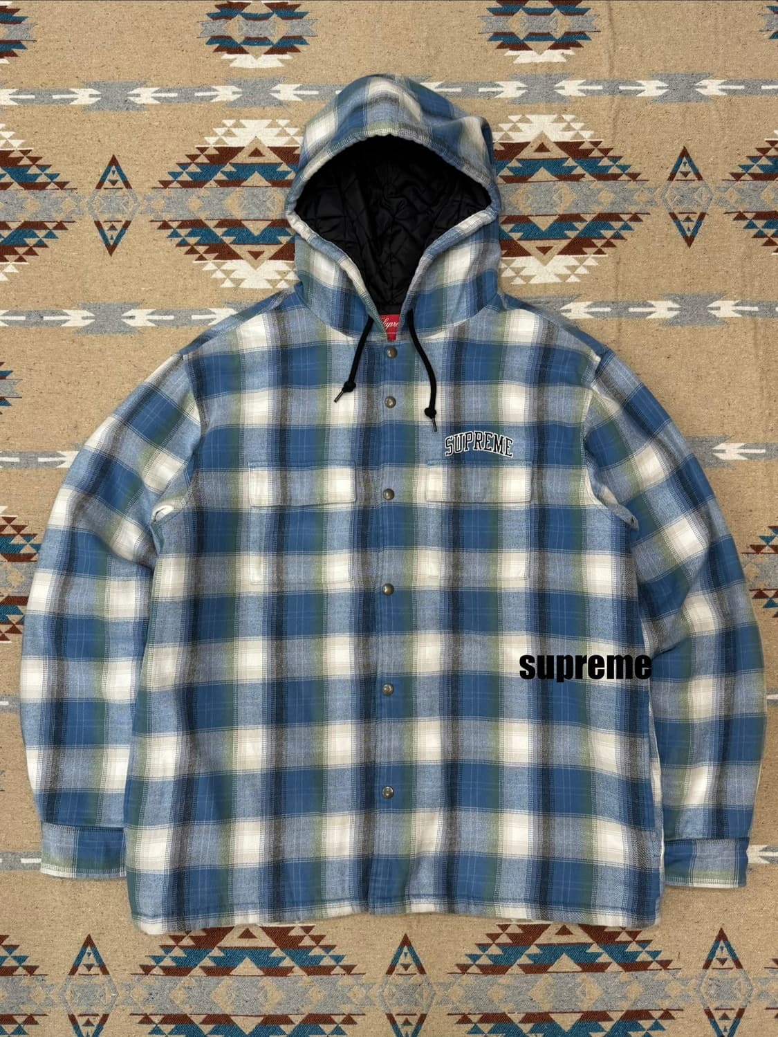 [M] 슈프림 퀼티드 후디드 플레이드 셔츠 블루 상품이미지1