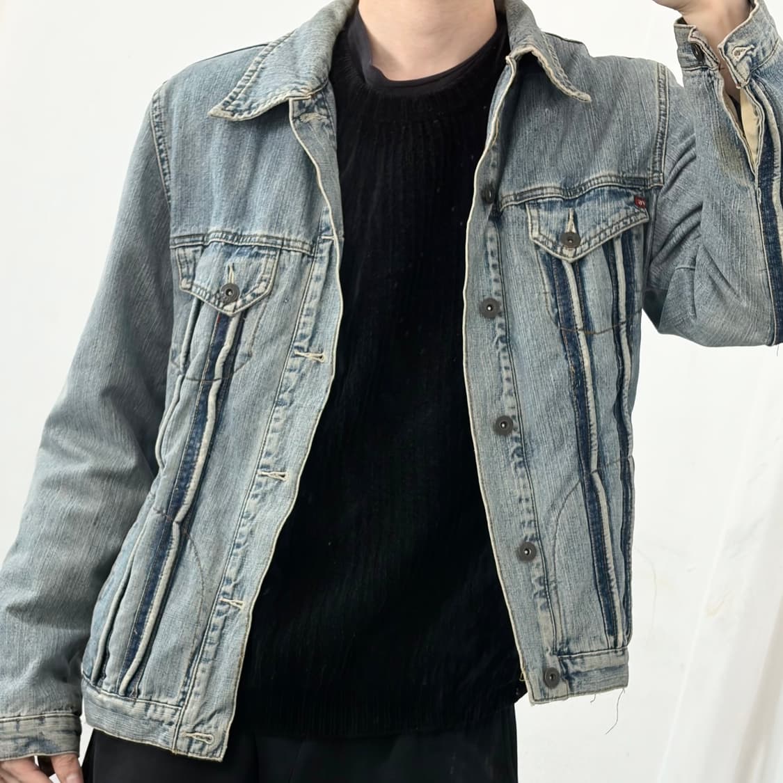 River Island 트리밍 데님 자켓 상품이미지4