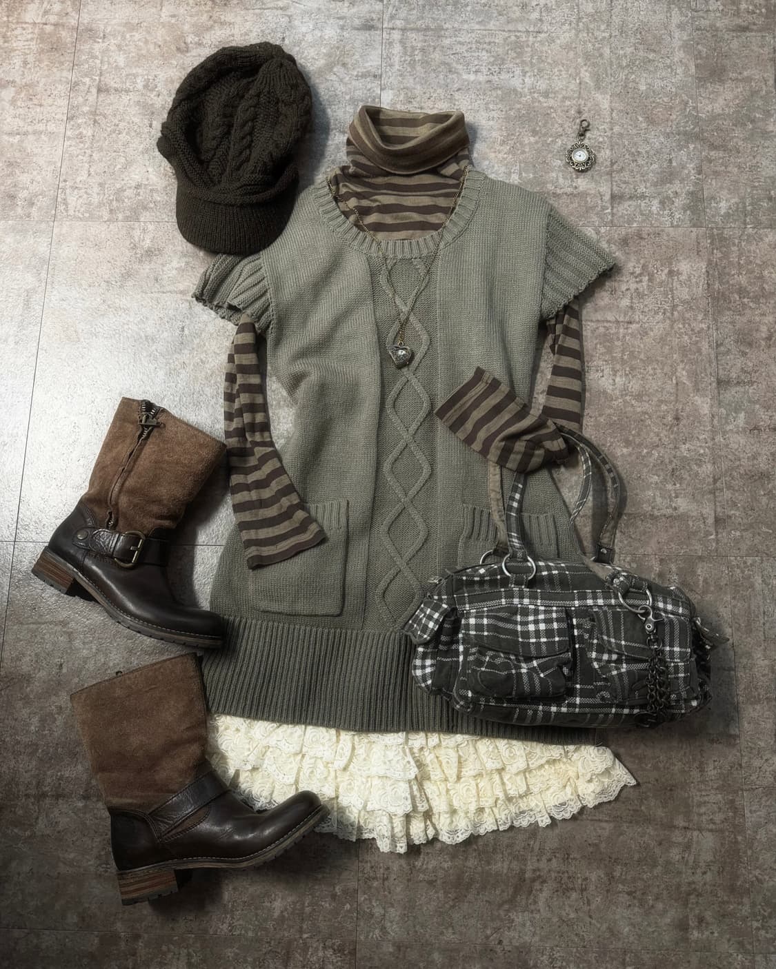 케이블 니트 패턴 원피스 상품이미지2