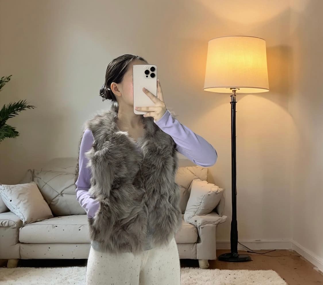 빈티지 그레이 여우털 폭스퍼 조끼 베스트 상품이미지4