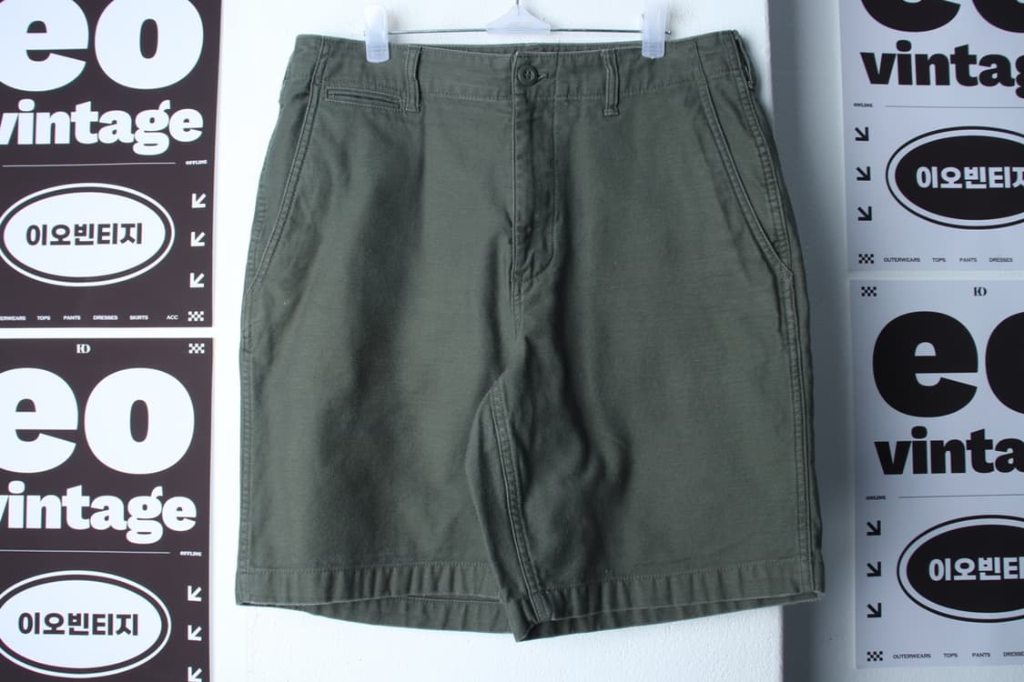 (M-L) 무신사 스탠다드 반바지 팬츠 카키 면 아메카지-P1P10290 상품이미지2