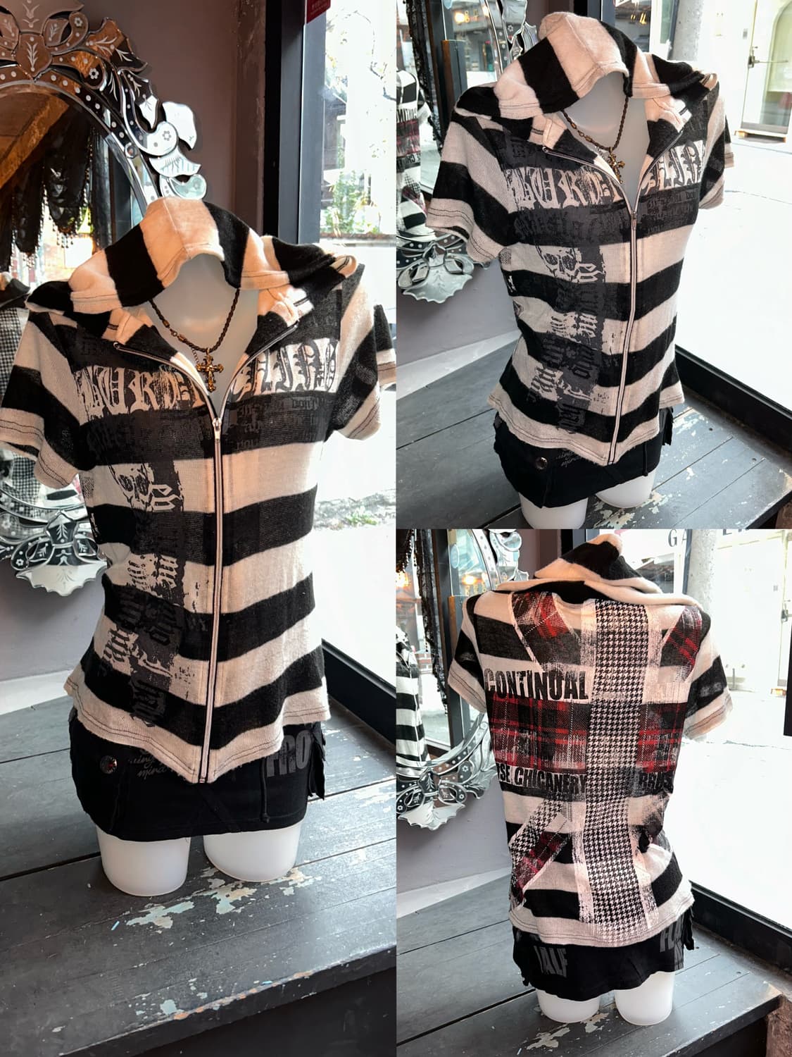 단가라 유니온잭 해골 프린팅 반팔니트후드집업 펑크y2k갸루 상품이미지5