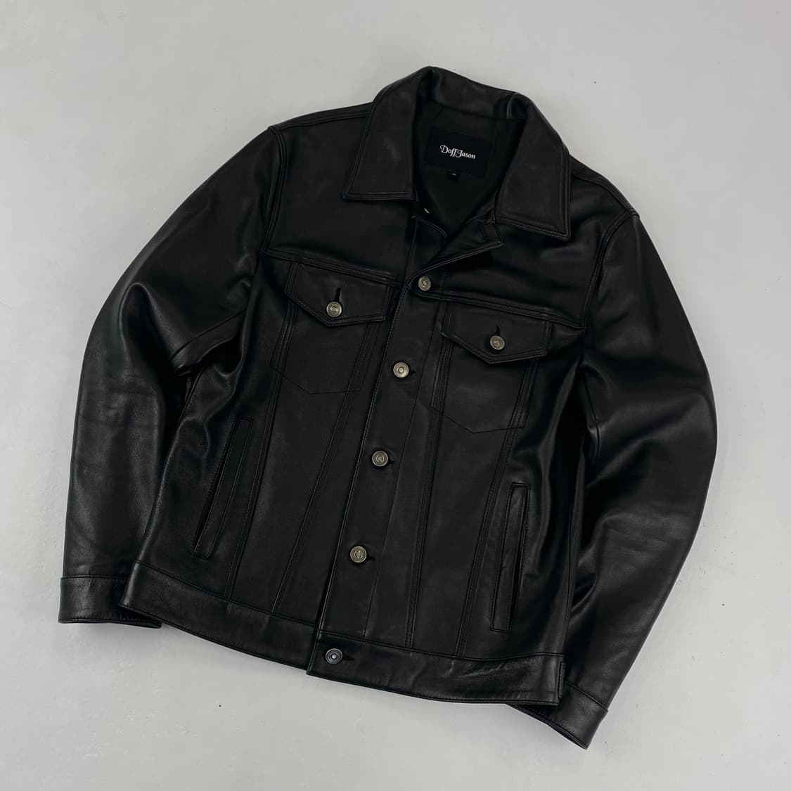 도프제이슨 양가죽 블랙 레더 트러커 자켓 (95) 상품이미지1