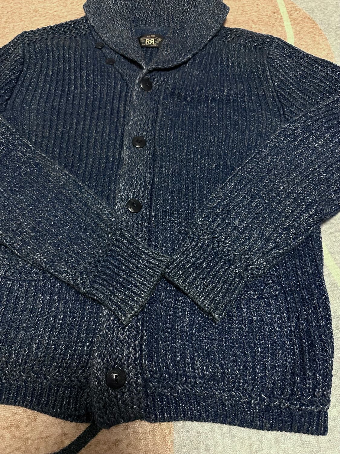 [L] RRL (더블알엘) 면, 린넨 숄카라 가디건 인디고 상품이미지2