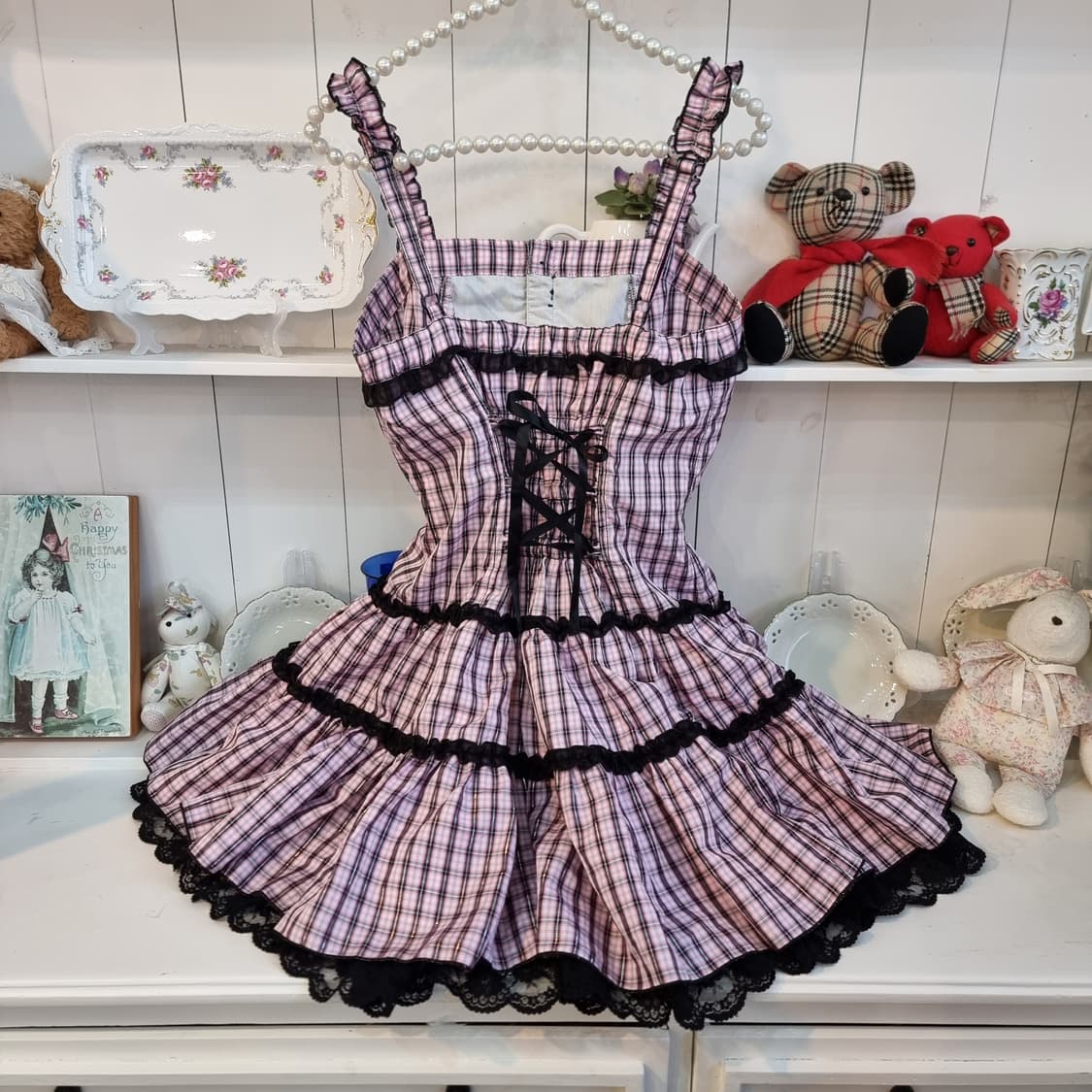 블랙핑크 체크 레이스 코르셋 원피스 상품이미지6