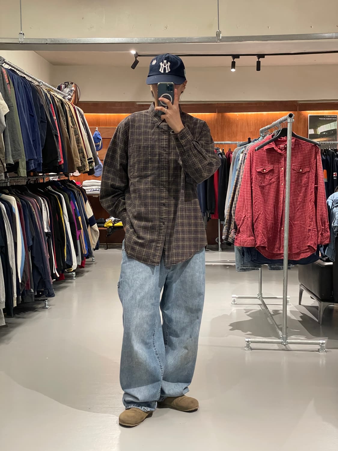 빈티지 브라운 체크 셔츠 상품이미지3