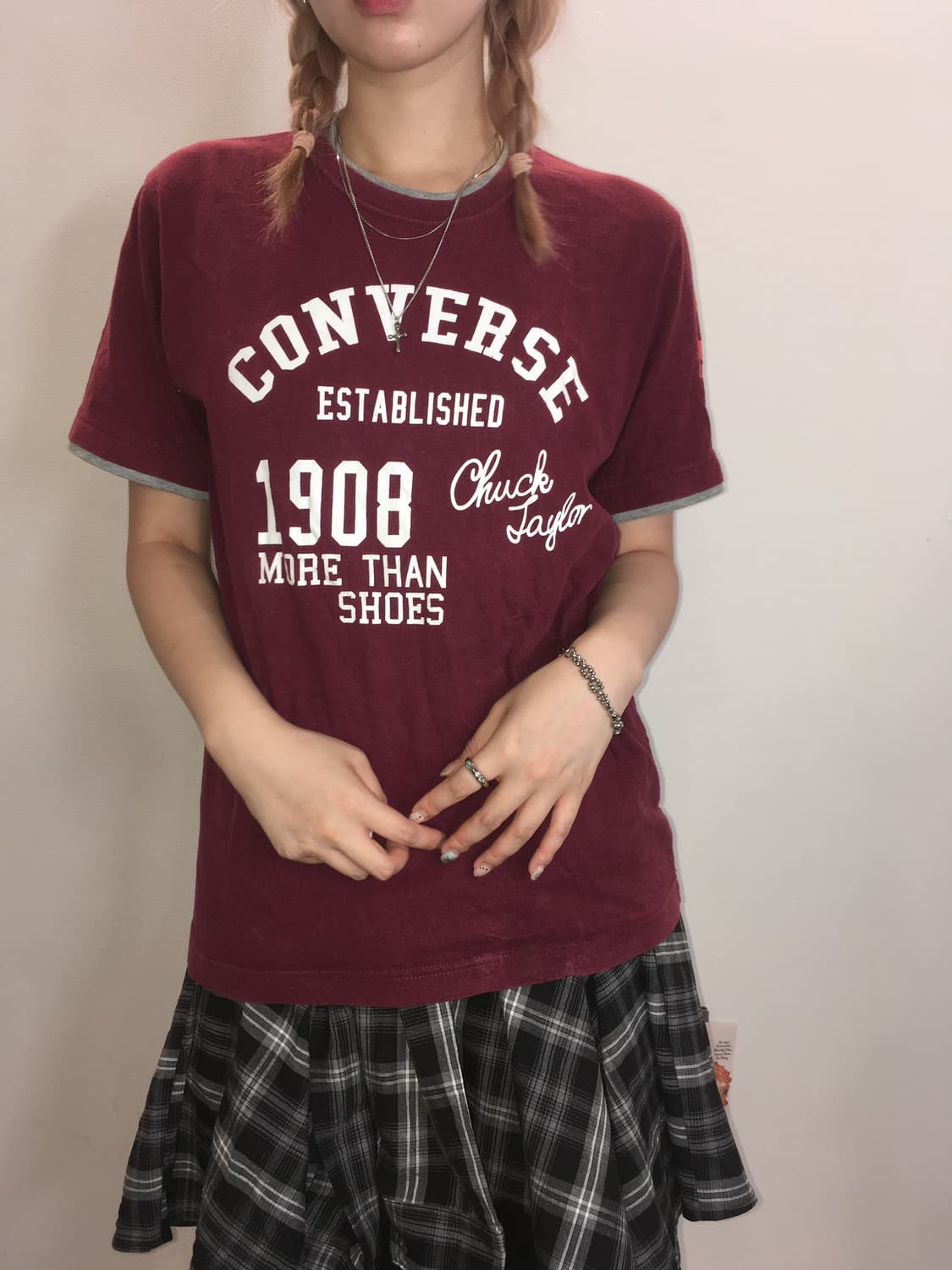 jpn vintage 컨버스 너드 버건디 레이어드 반팔 상품이미지3