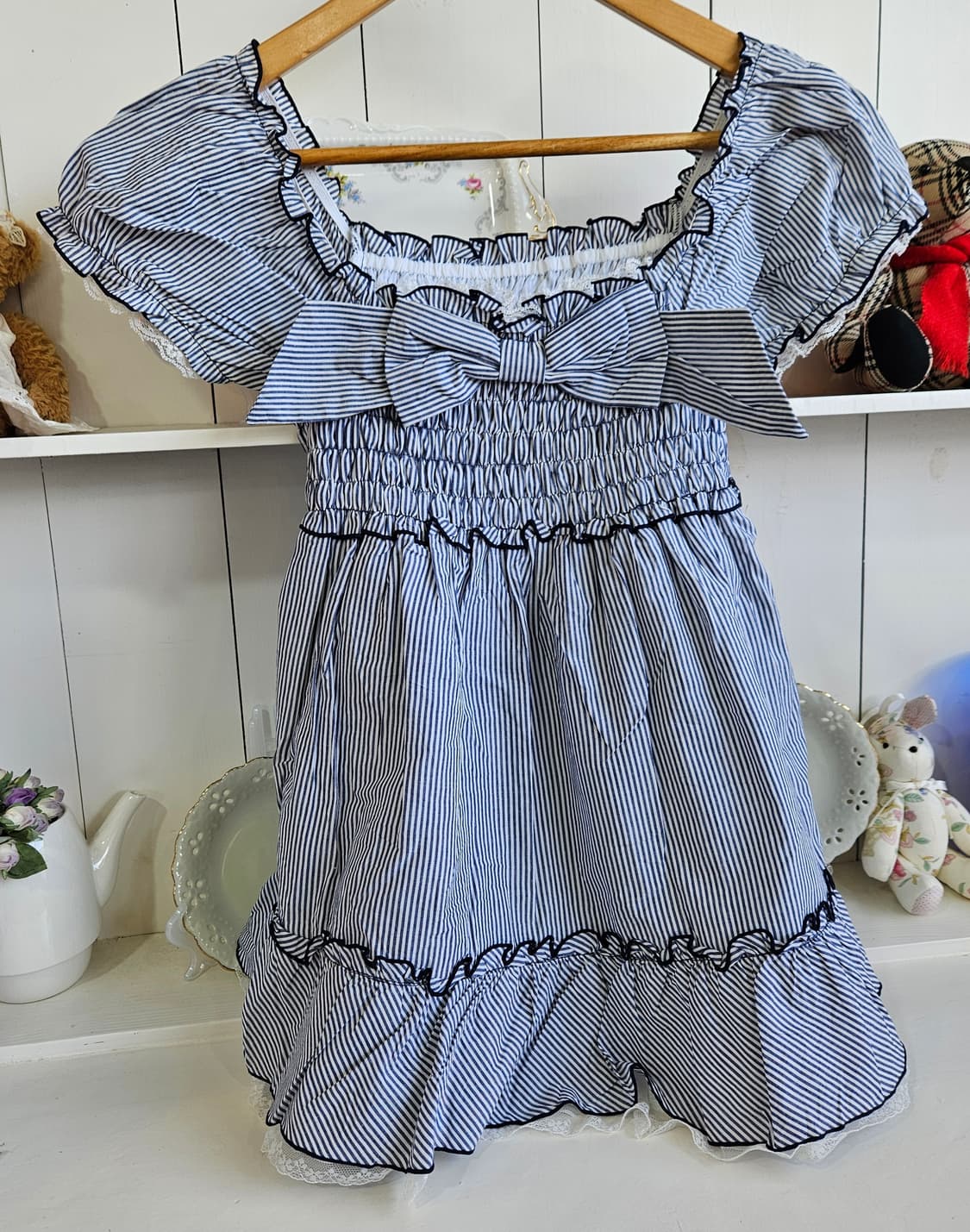 스트라이프 리본 스모크 튜닉탑 상품이미지2