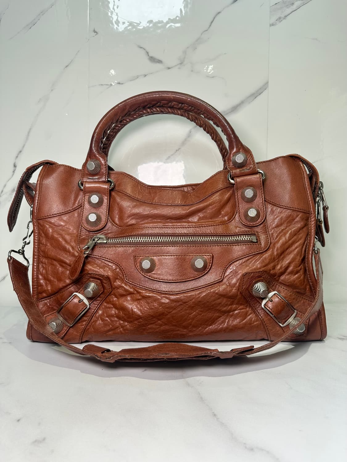 [A 정품] 발렌시아가 자이언트 시티 모터백 미디움 브라운 상품이미지7