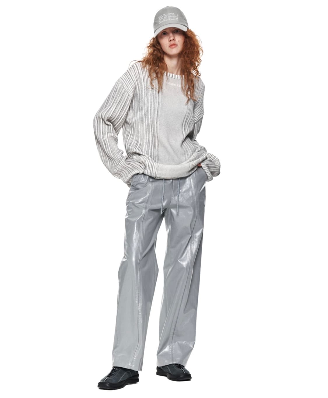 마뗑킴 스트라이프 프린티드 니트 풀오버 그레이 상품이미지3