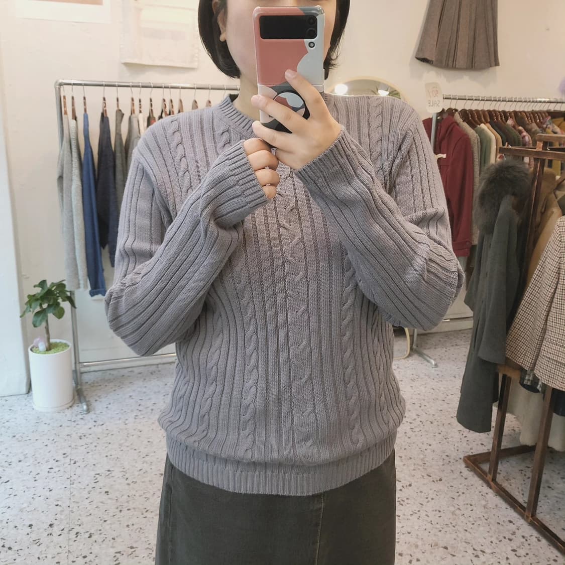 블루그레이 케이블 면니트 상품이미지1