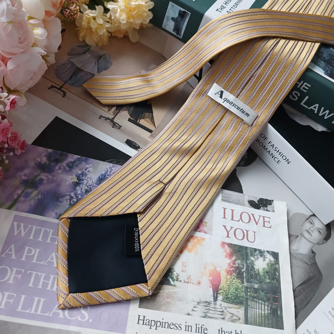 아쿠아스큐텀 넥타이 옐로우 골드 스트라이프 A등급 E897
 상품이미지3