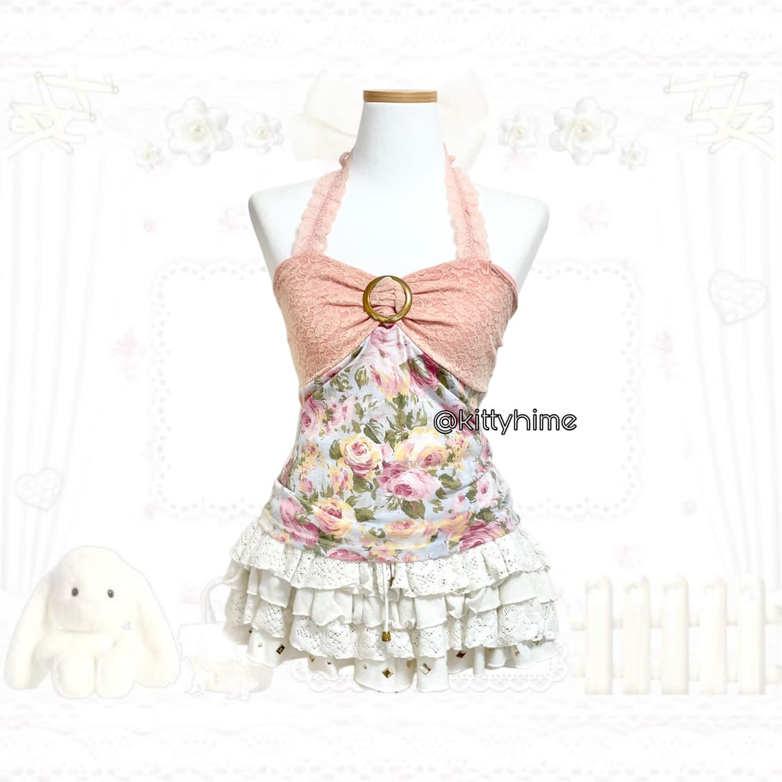 d.i.a. 다이아 히메갸루 플로럴 레이스 홀터넥 오네갸루 러블리로맨틱  상품이미지1