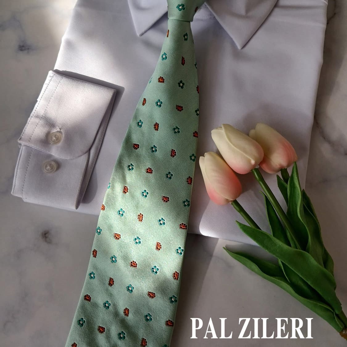 빨질레리 실크 민트 플라워 패턴 넥타이 9.4cm A등급 A19584
 상품이미지2